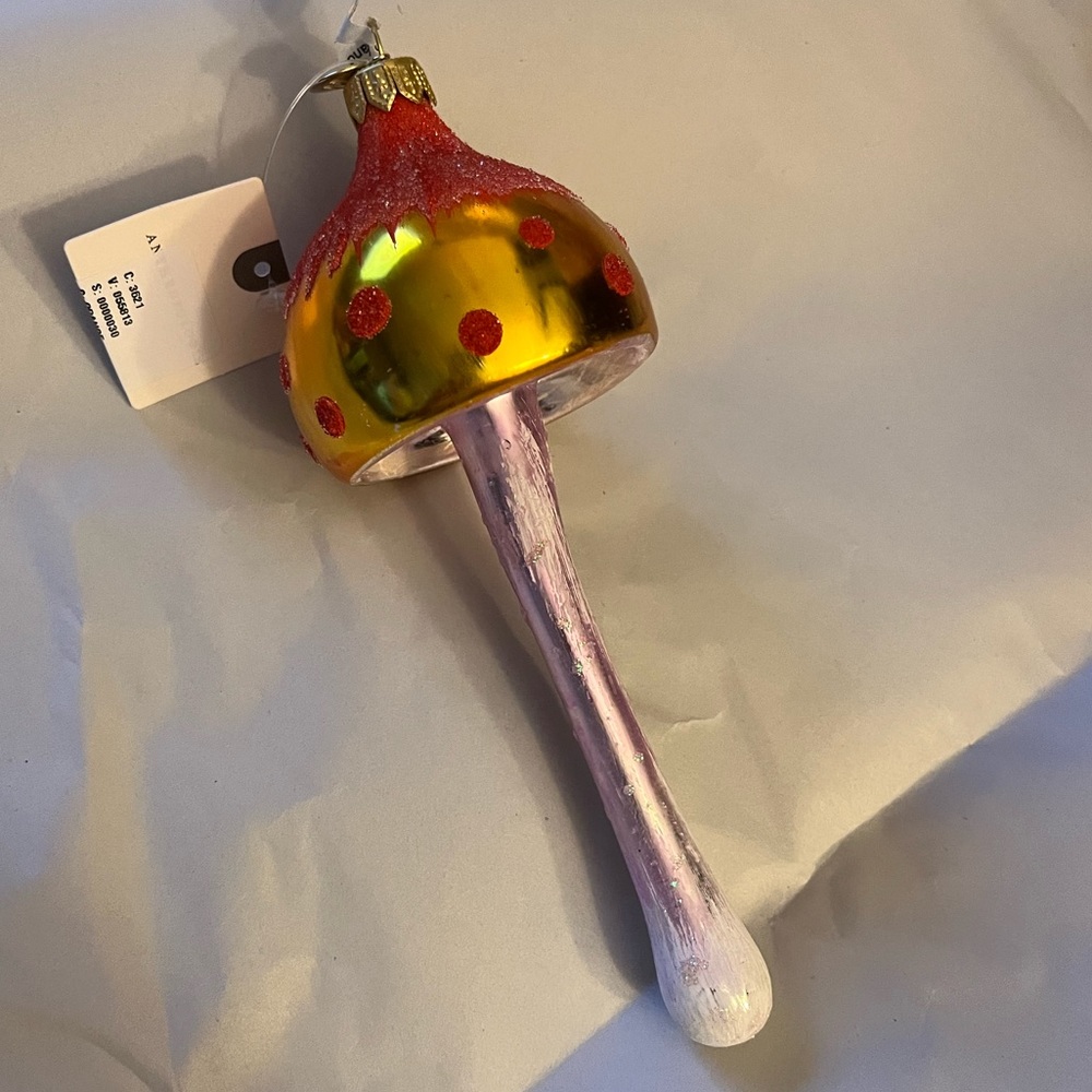 Anthropologie Orange Glass Mushroom Ornament - Picture 2 of 8